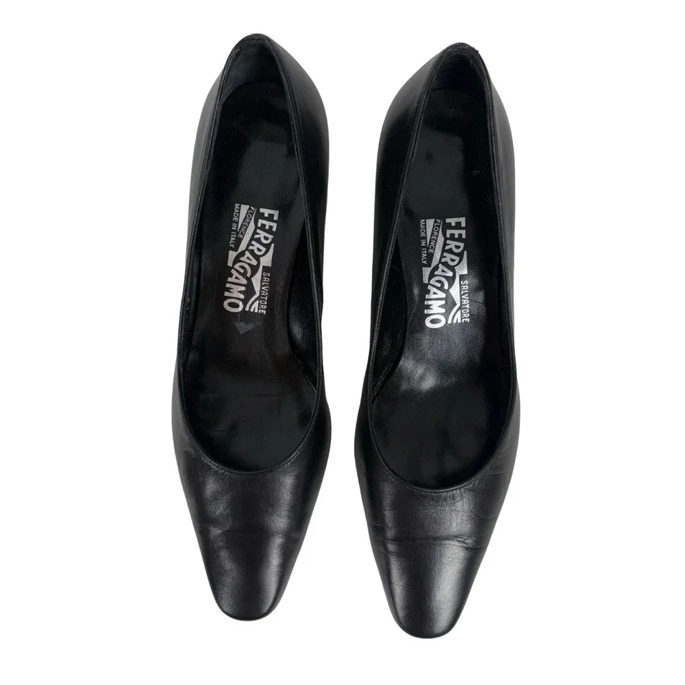 Salvatore Ferragamo Womens 6.5 B Pumps Heels Black Leather Made In Italy Casual